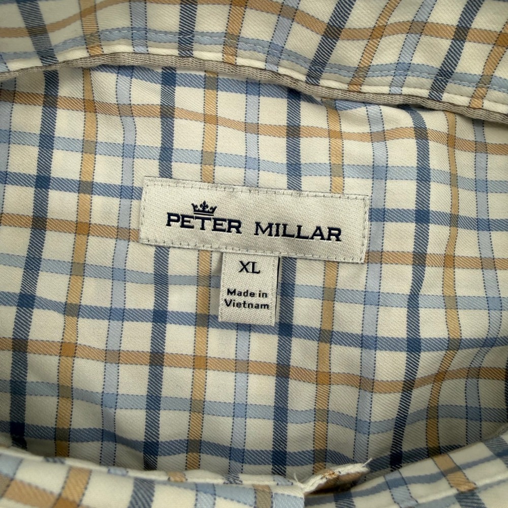 Peter Millar Crown Lite Mens Blue Tan Plaid Button Down Shirt Casual Size XL - Picture 5 of 16